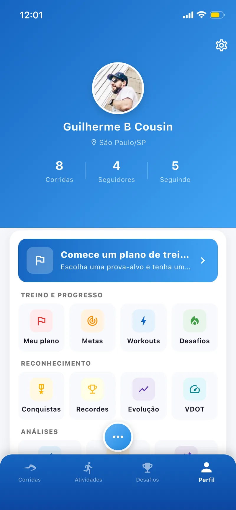 Perfil com treino, conquistas e VDOT